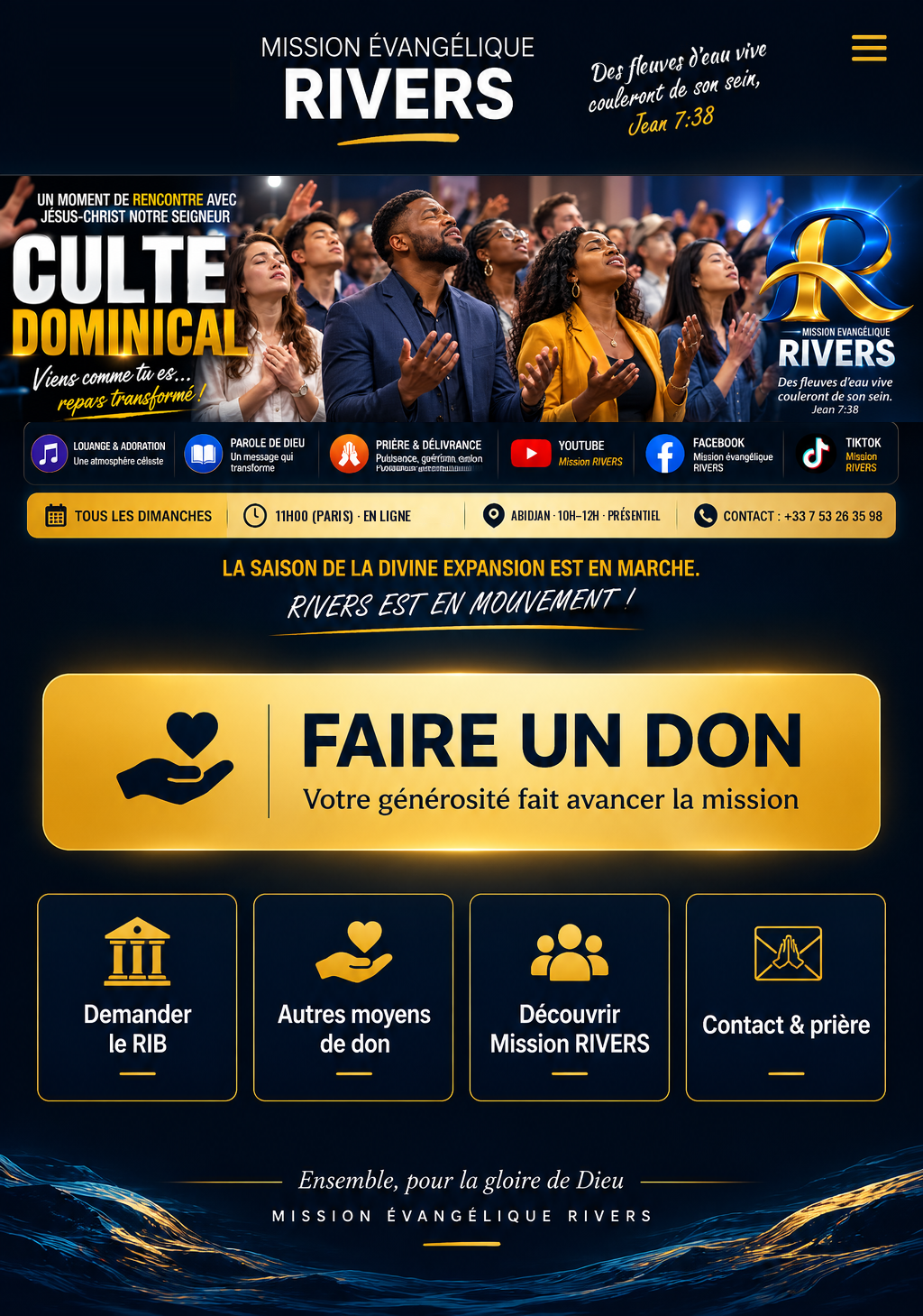 Mission Évangélique RIVERS — culte dominical, informations et dons